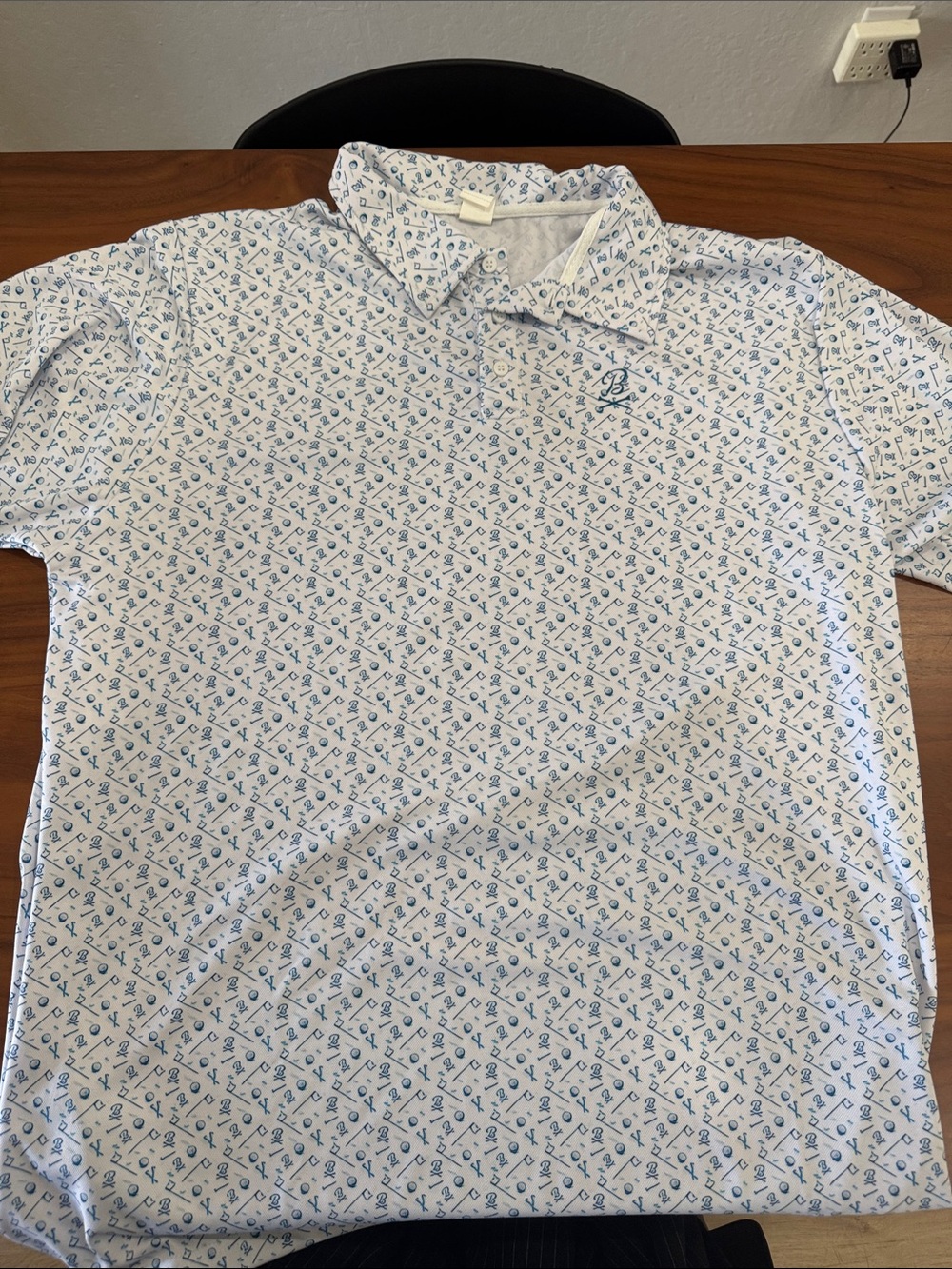 Men's White Polo Shirt with Blue Print